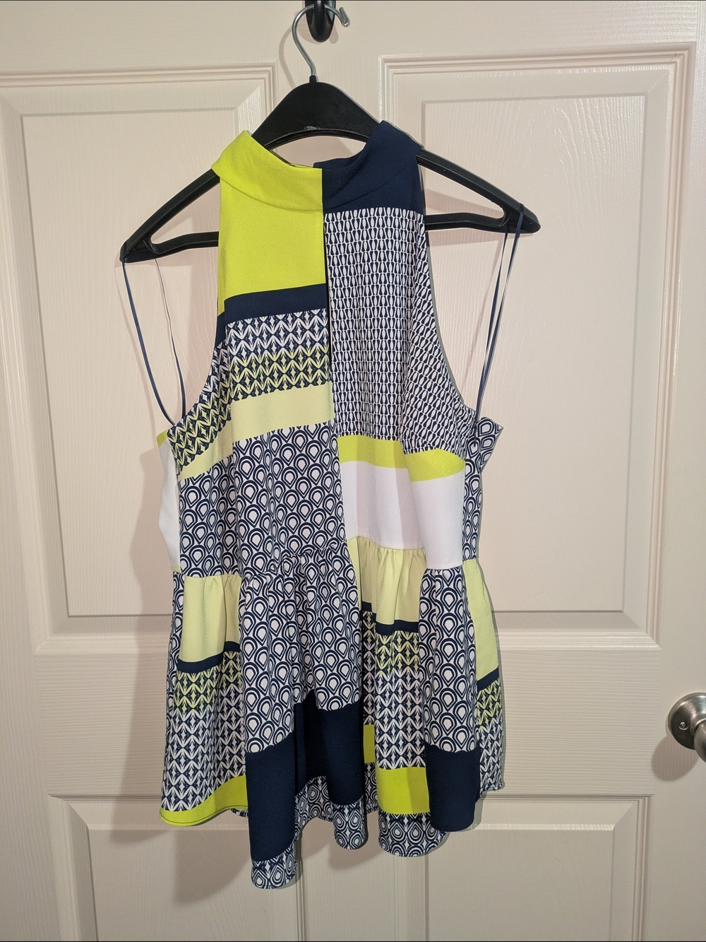 Kaari Blue Navy & White Geometric Strap Top
